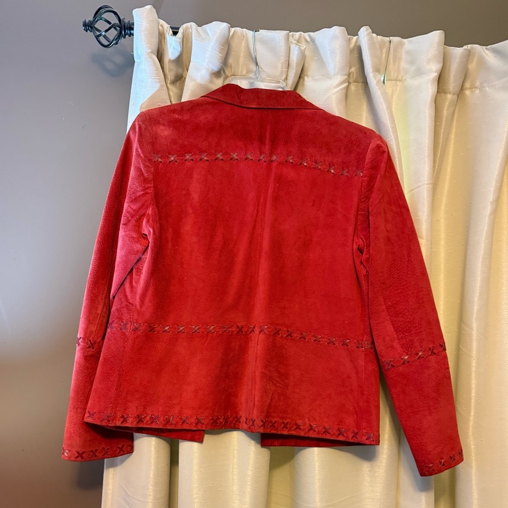 August Silk Red Suede Jacket With Button Closure - image 2